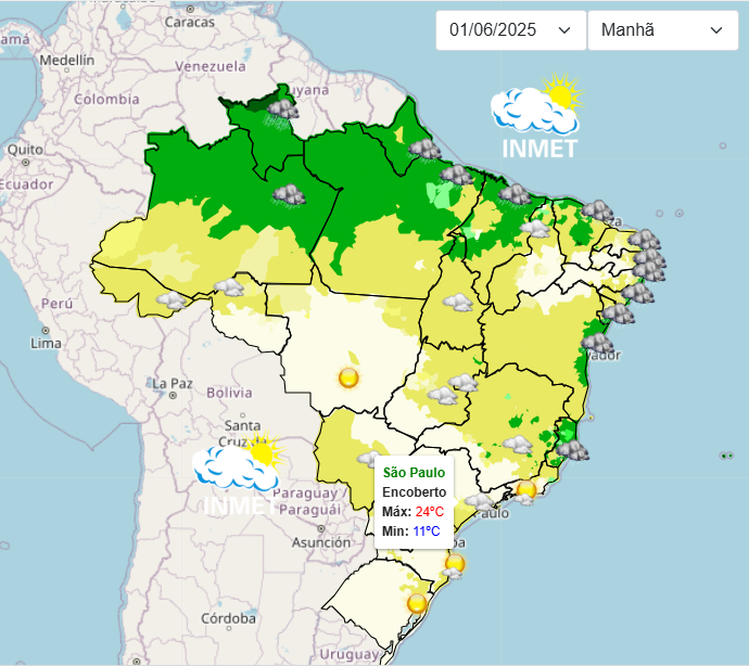 Previsão do tempo para o domingo em São Paulo