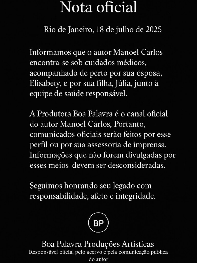 Atualizações sobre a saúde do autor Manoel Carlos