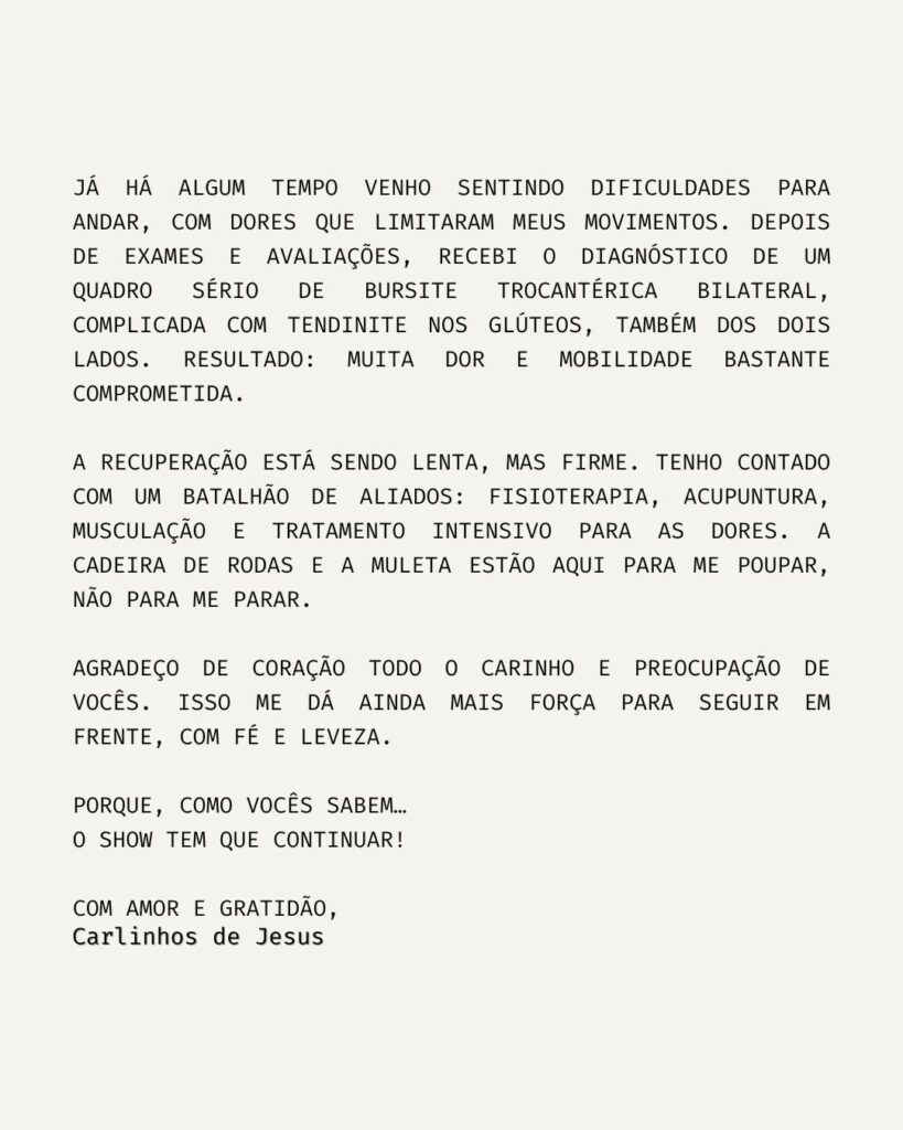 Carlinhos de Jesus revela batalha contra diagnóstico comprometedor