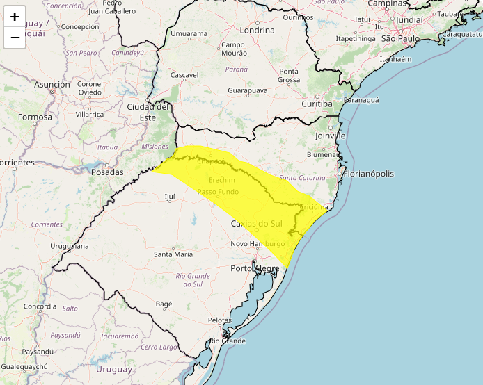 Alerta Inmet para chuvas intensas em SC e RS nos dias 16 e 17