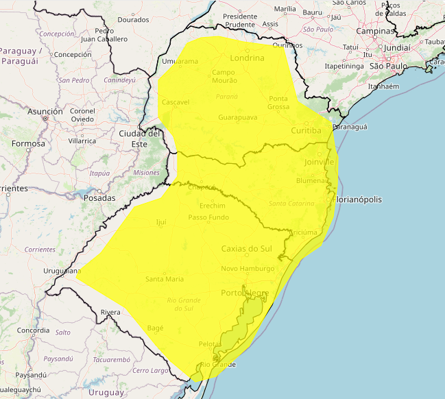 Alerta Inmet para forte tempestade na região Sul nos dias 26 e 27