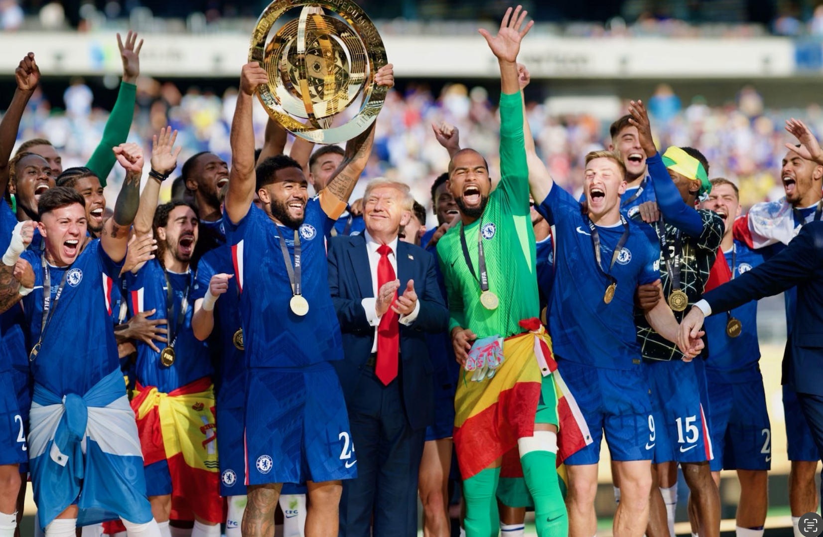 Donald Trump com jogadores do Chelsea