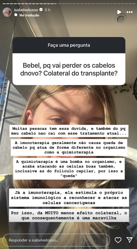 Isabel Veloso perderá os cabelos novamente