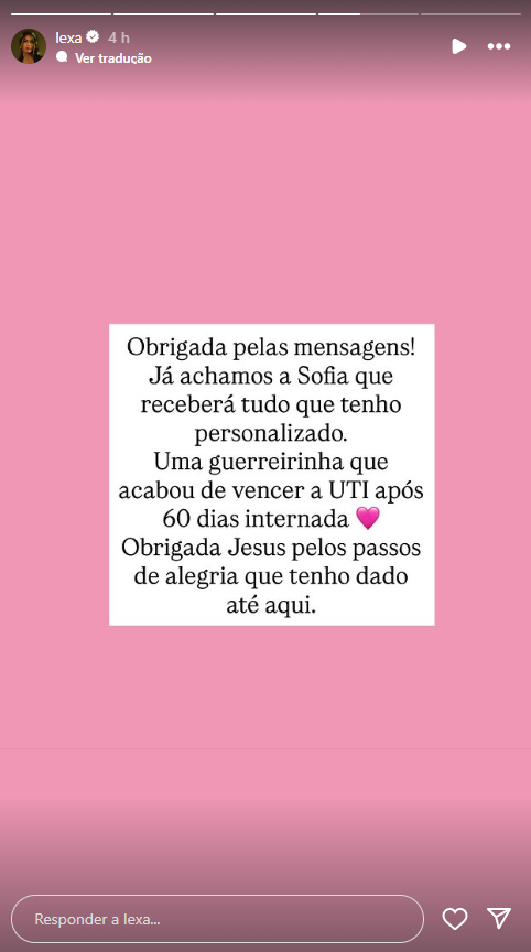 Lexa toma decisão solidária e doa enxoval da filha