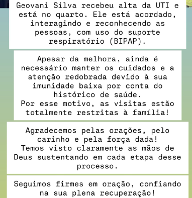 Atualização de saúde do ídolo vascaíno Geovani Silva