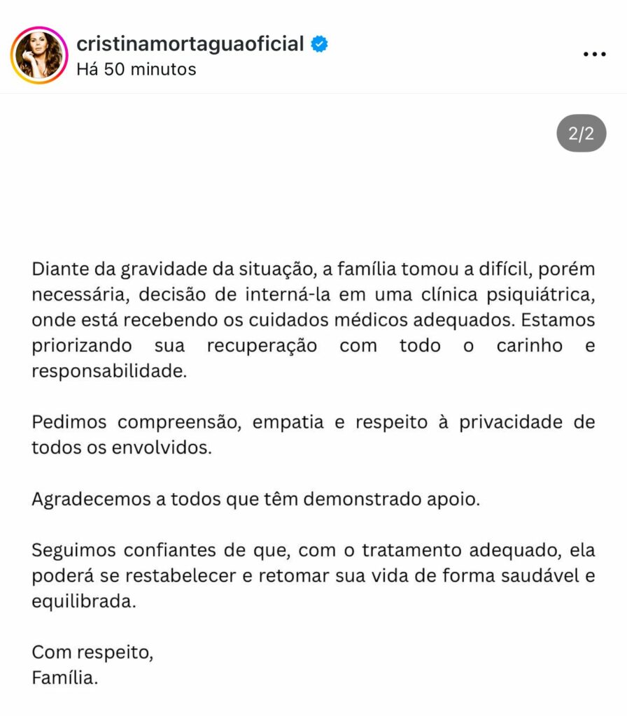 Cristina Mortágua ataca a família em surto psicótico e é internada