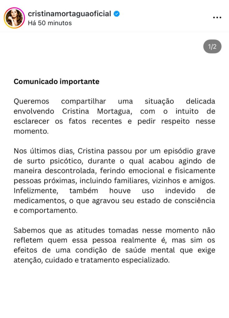 Cristina Mortágua ataca a família em surto psicótico e é internada.