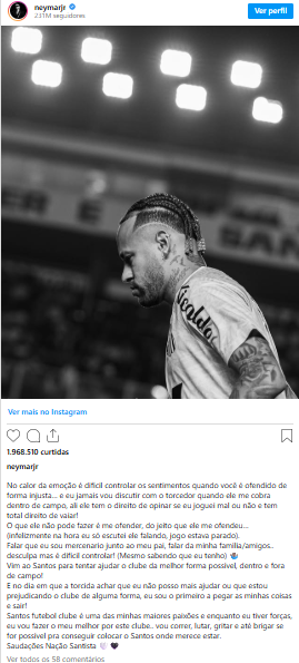 Neymar se pronuncia após treta com torcedor do Santos