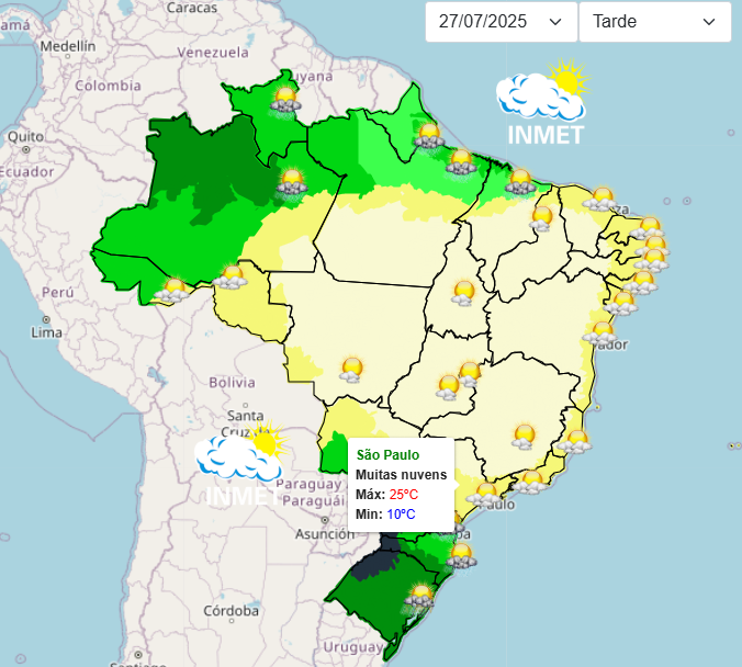 Previsão do tempo para São Paulo neste domingo, 27.