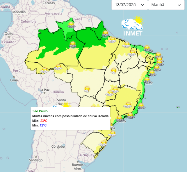Previsão do tempo para este domingo em São Paulo