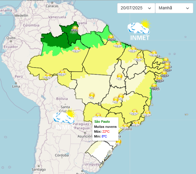 Previsão do tempo para o domingo em São Paulo