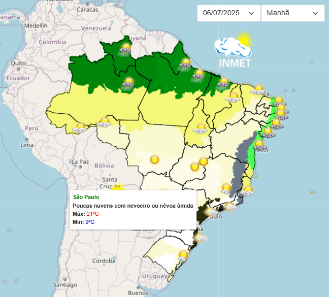 Previsão do tempo para o domingo em São Paulo