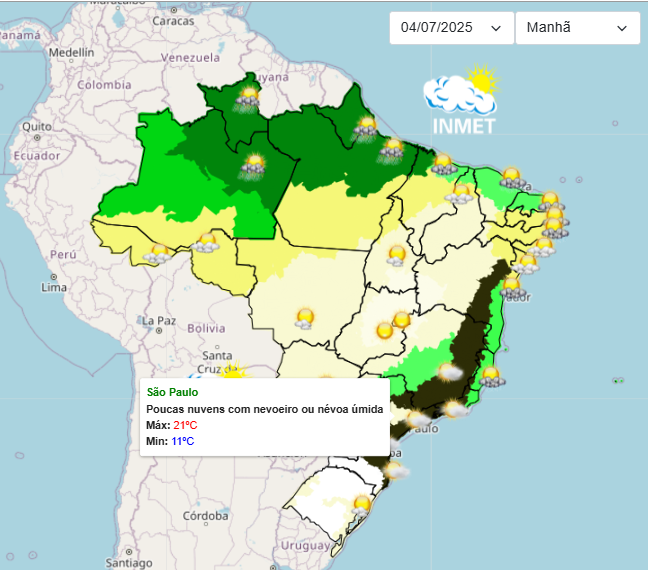 Previsão do tempo para o final de semana em São Paulo