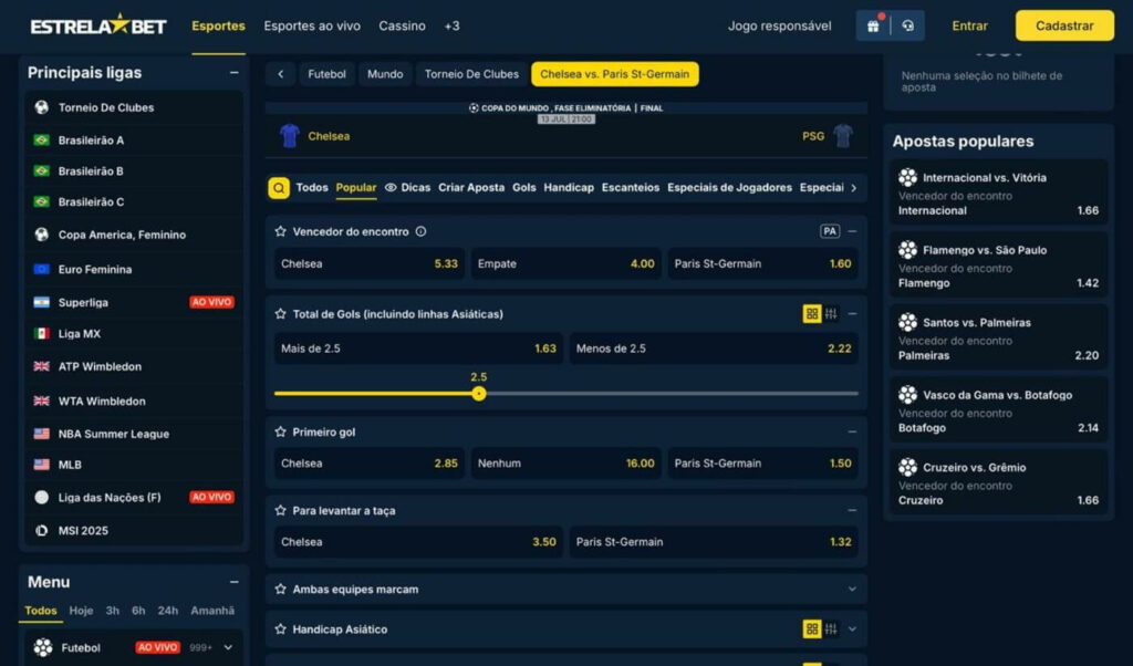 Odds detalhadas da final Chelsea x PSG na EstrelaBet