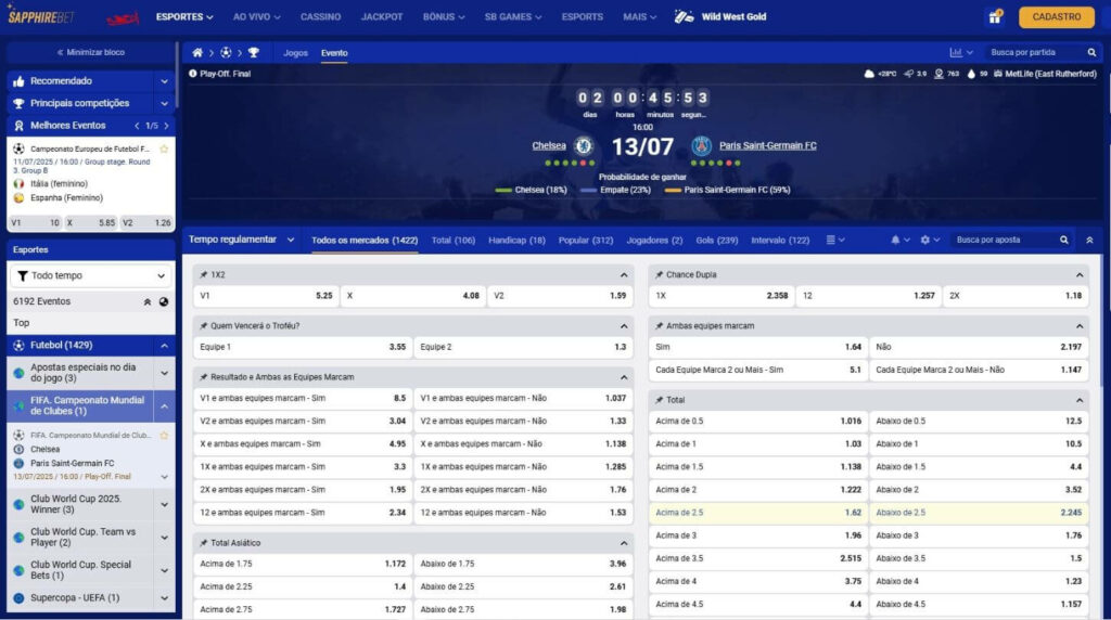 Cotações Chelsea x PSG na SapphireBet
