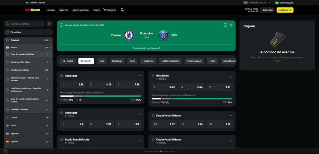 Estatísticas de aposta Chelsea x PSG na BetBoom