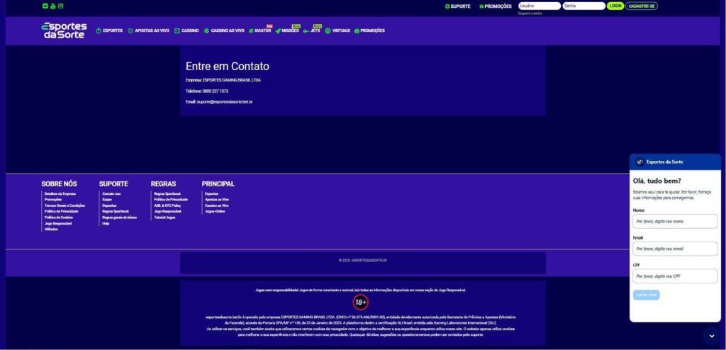 Suporte ao cliente Esportes da Sorte Casino