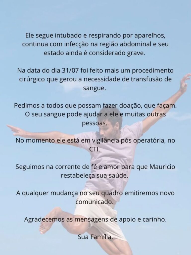 Ator Mauricio Silveira tem piora após cirurgia e precisa de sangue
