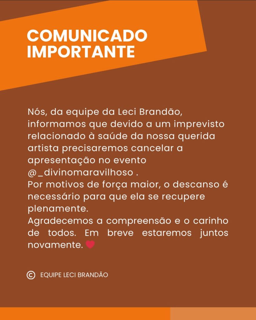 Leci Brandão é internada e cancela show no Rio