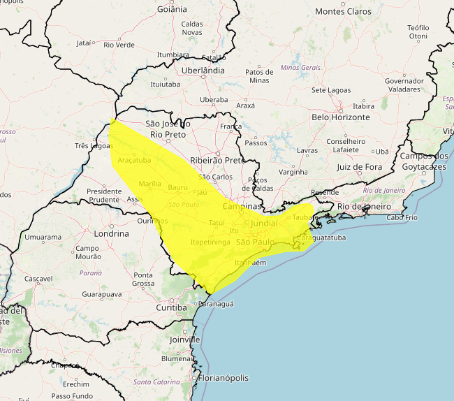 Alerta Inmet para fortes chuvas nesta 3°feira, 05, até as 23h59