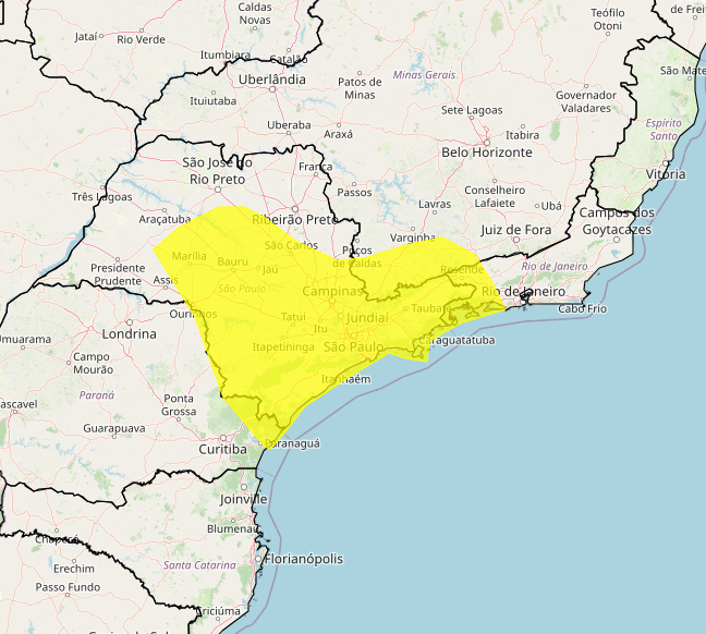 Alerta Inmet para risco de tempestade nos dias 26 e 27