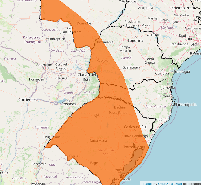 Alerta do Inmet para risco de tempestade nos dias 19 e 20 no sul do Brasil