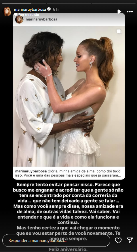 Marina Ruy Barbosa lamenta a morte de Gloria Maria