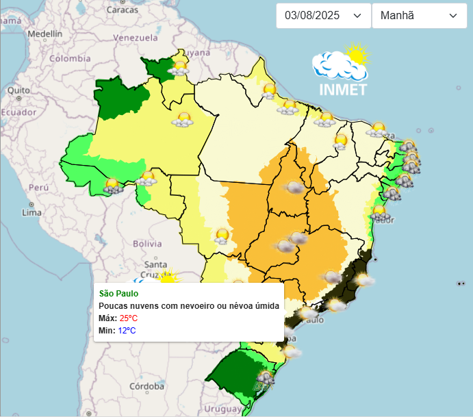 Previsão do tempo para São Paulo neste domingo, 03