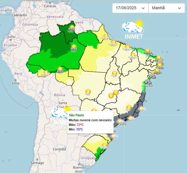 Previsão do tempo para São Paulo neste domingo, 17