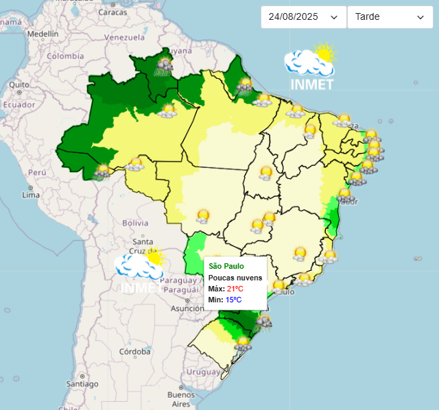 Previsão do tempo para São Paulo neste domingo, 24