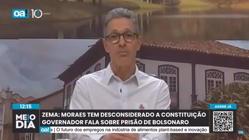 Zema critica prisão de Bolsonaro: Moraes tem desconsiderado a constituição