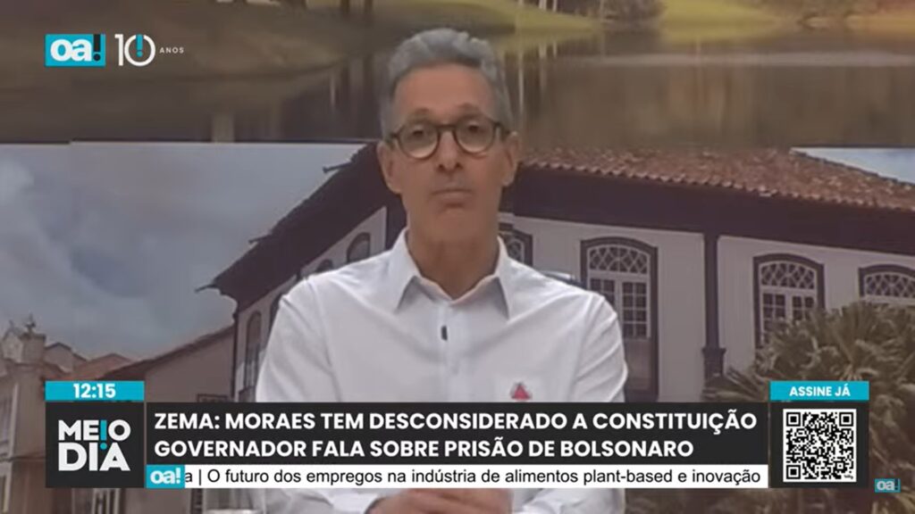 Zema critica prisão de Bolsonaro: Moraes tem desconsiderado a constituição