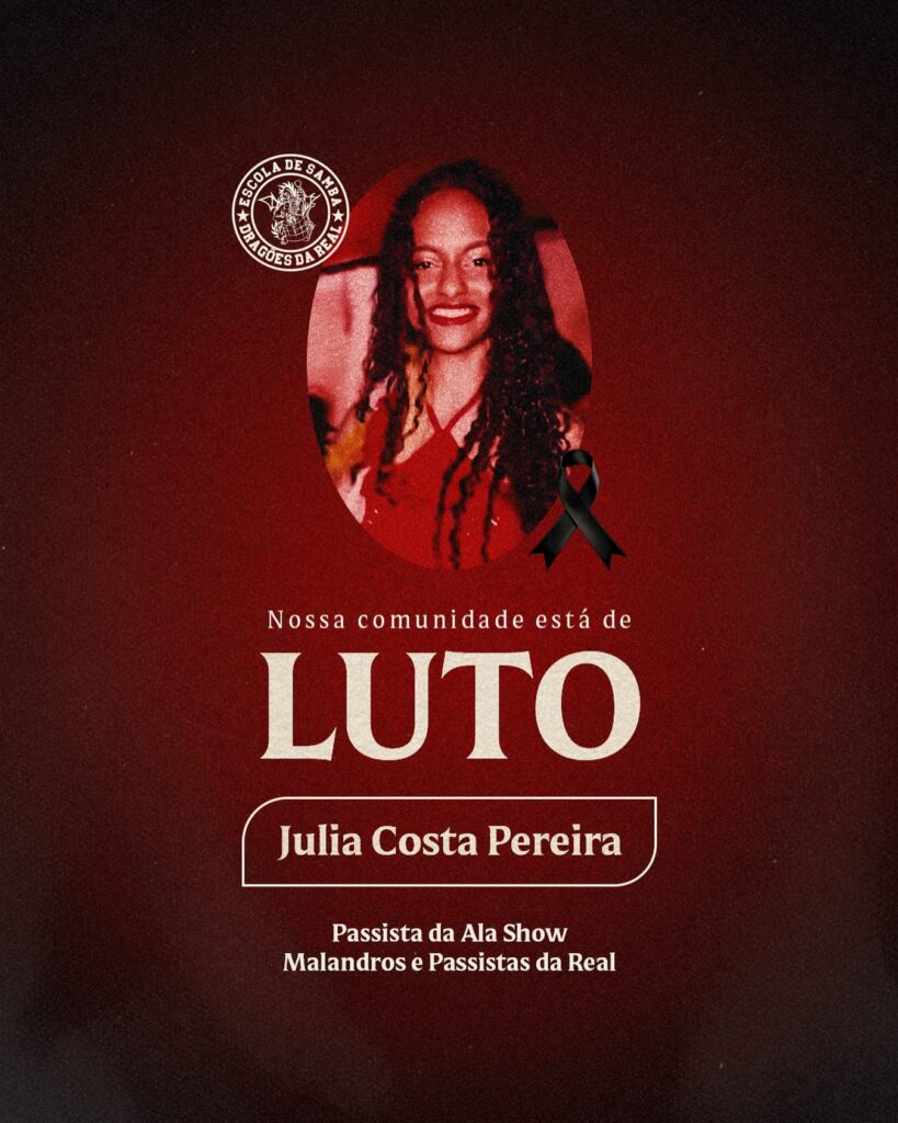 Passista da Dragões da Real morre aos 22 anos