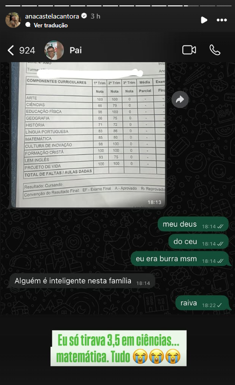 Ana Castela fala sobre seu desempenho escolar: "Burra"