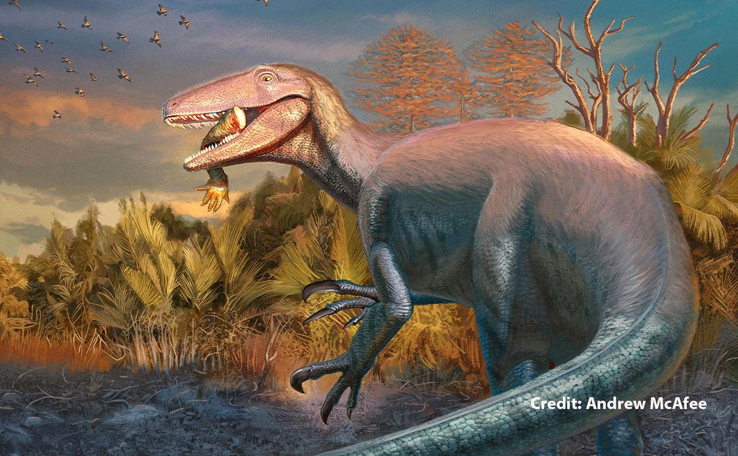 Fóssil de nova espécie de dinossauro é encontrada ainda com presa na boca