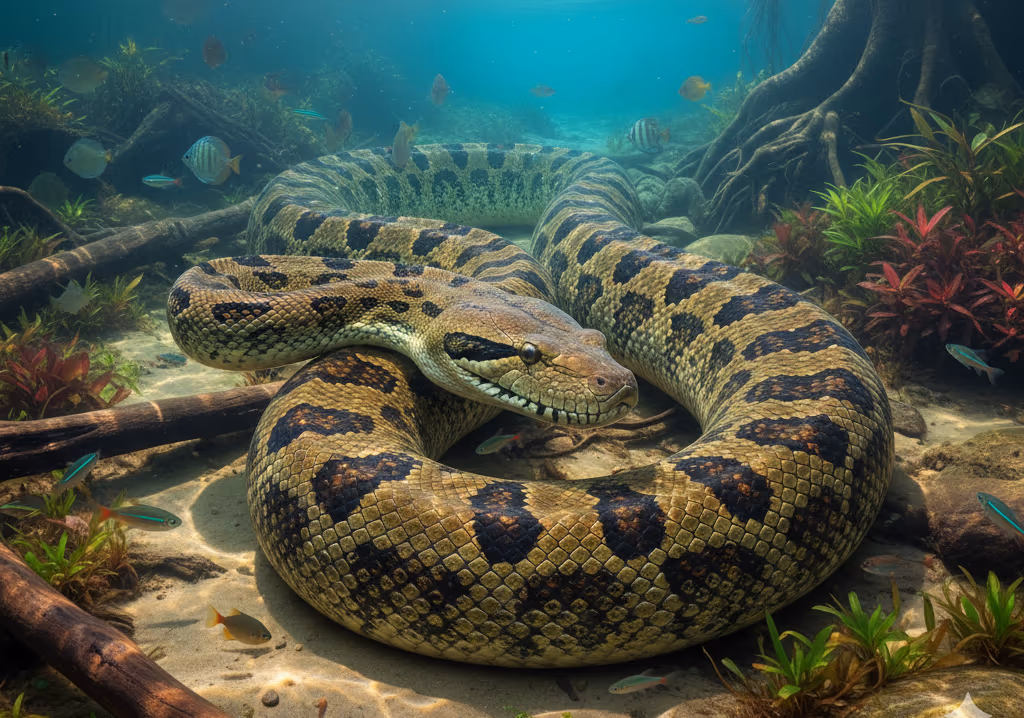 Sucuri-verde gigante é registrada descansando em zoológico