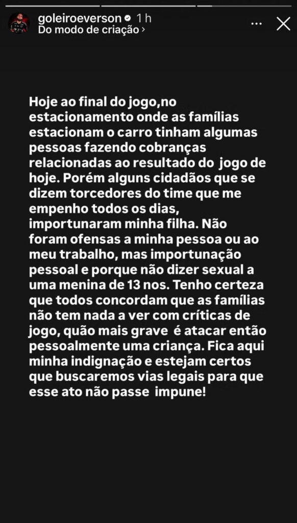 Goleiro do Atlético-MG, Everson relata assédio sexual contra a filha na Arena MRV