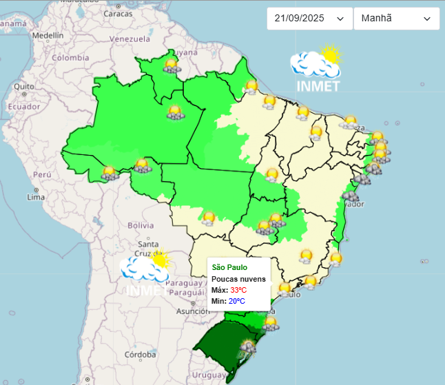Previsão do tempo para São Paulo neste domingo, 21