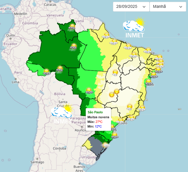 Previsão do tempo para São Paulo neste domingo, 28