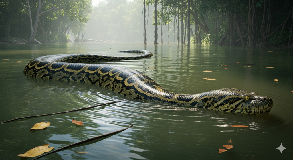 Sucuri gigante impressiona fazendeiro no interior do Mato Grosso