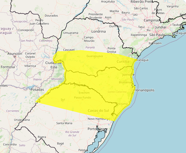 Alerta Inmet para forte tempestade nos dias 02 e 03 no sul do Brasil