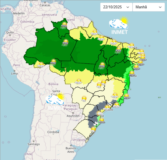 Alerta Inmet para fortes chuvas e diferenças extremas no clima em todo o Brasil