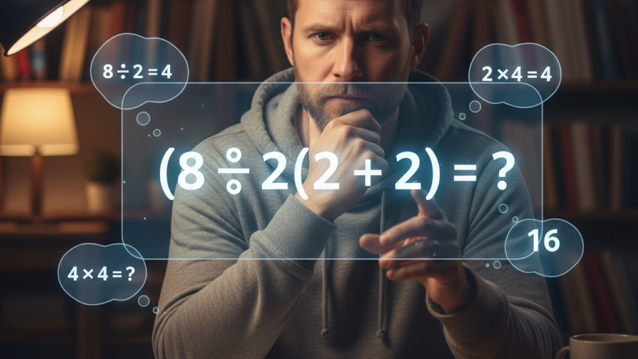 Quanto é (8÷2)(2+2)=? O cálculo que está dividindo até professores de matemática