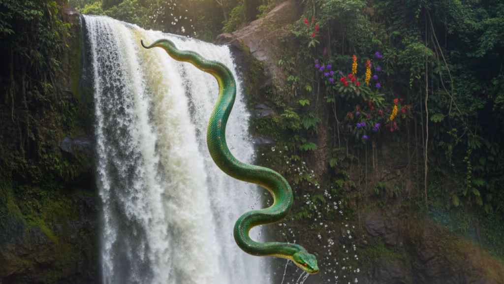 Cobra despenca em cima de um casal em cascata em Caldas Novas