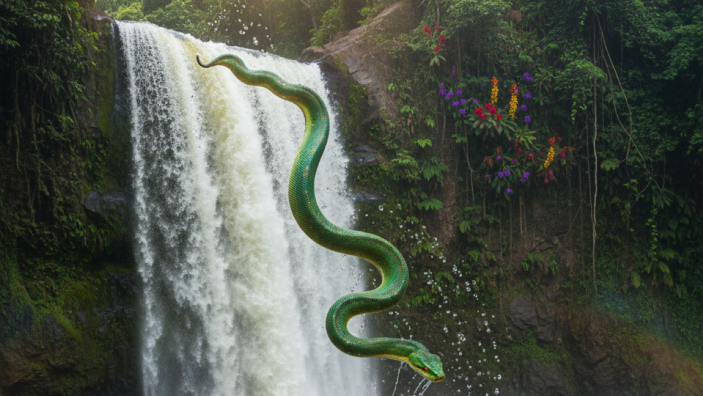Cobra despenca em cima de um casal em cascata em Caldas Novas