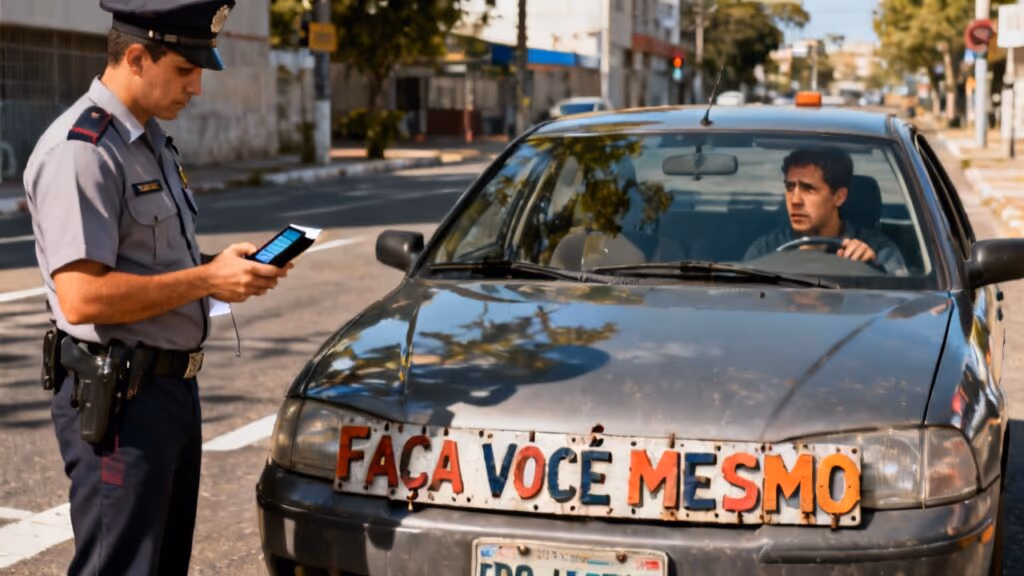 Motorista é parado por fazer placa de carro “faça você mesmo”