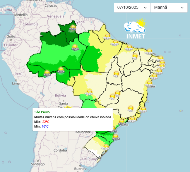 Previsão do tempo aponta chegada de frente fria no Sudeste nesta terça, 7