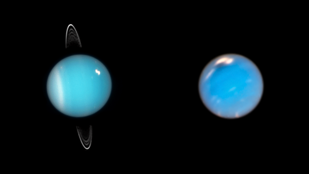 Urano e Netuno - Créditos: NASA, ESA, Mark Showalter (SETI Institute), Amy Simon (NASA-GSFC), Michael H. Wong (UC Berkeley), Andrew I. Hsu (UC Berkeley)