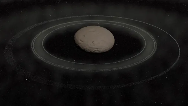 Concepção artística do pequeno corpo celeste Quíron, que orbita entre Saturno e Urano - Créditos: Observatório Nacional/MCTI/Chrystian Pereira