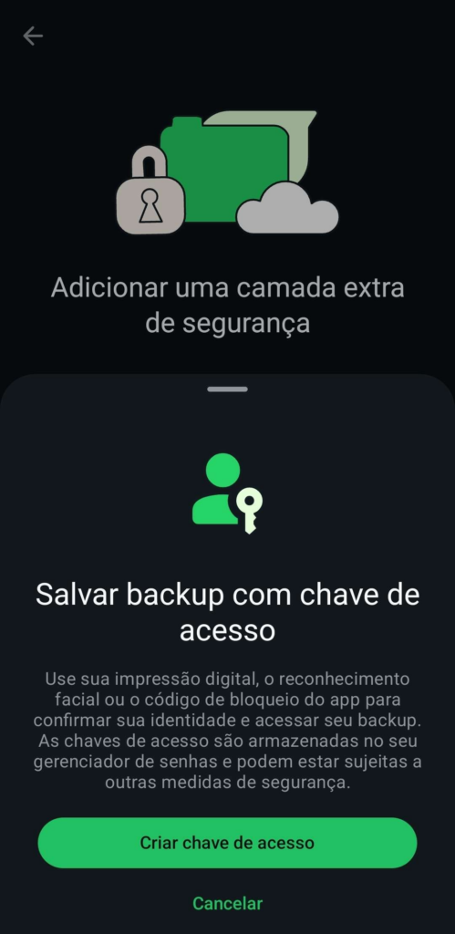 Função para ativar as passkeys está sendo disponibilizada aos poucos para os usuários - Reprodução/Whatsapp